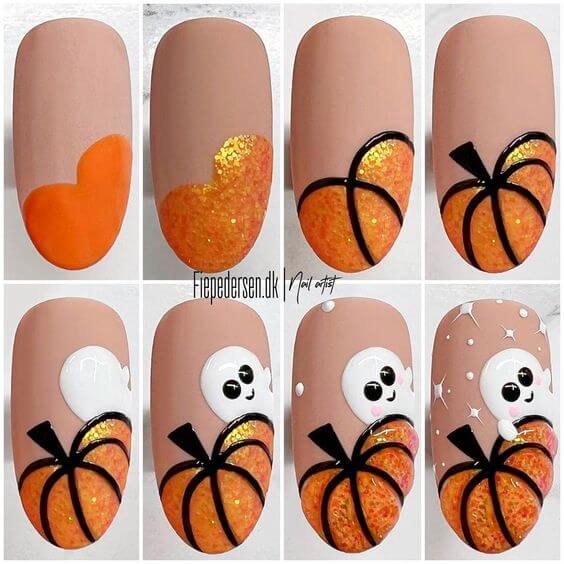 3d halloween pumpkin and ghost nails art designs set
