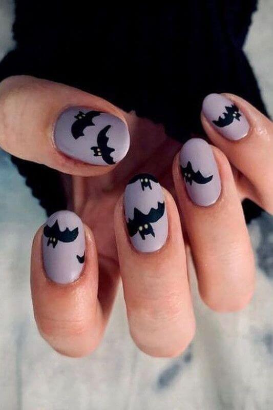 spooky bats short nail designs for halloween
