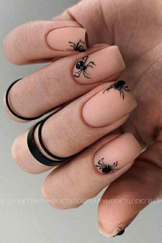 matte with spider short nail designs for halloween