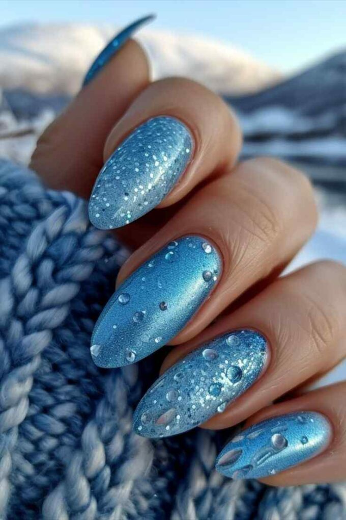 blue with white rhinestones christmas nail designs