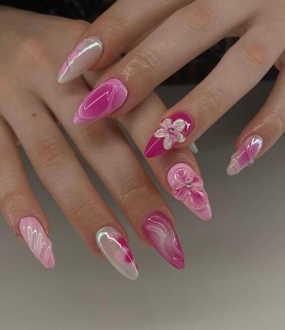 pink with flower nail designs for summer