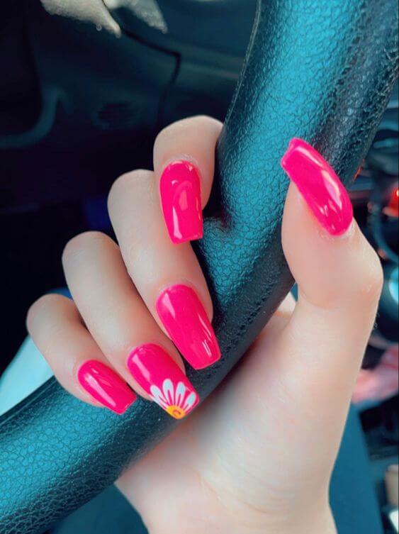 hot pink with flower nail designs for summer