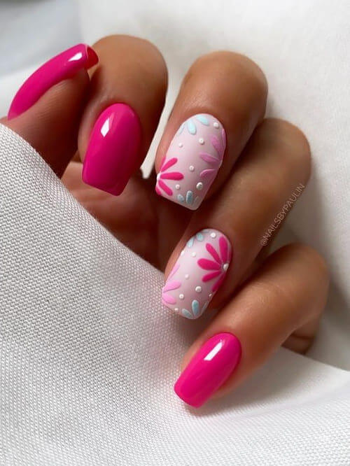 pink and flowers nail designs for summer