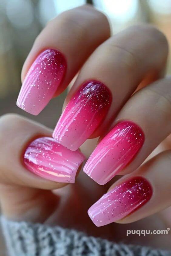 glitter pink ombre nail designs for summer