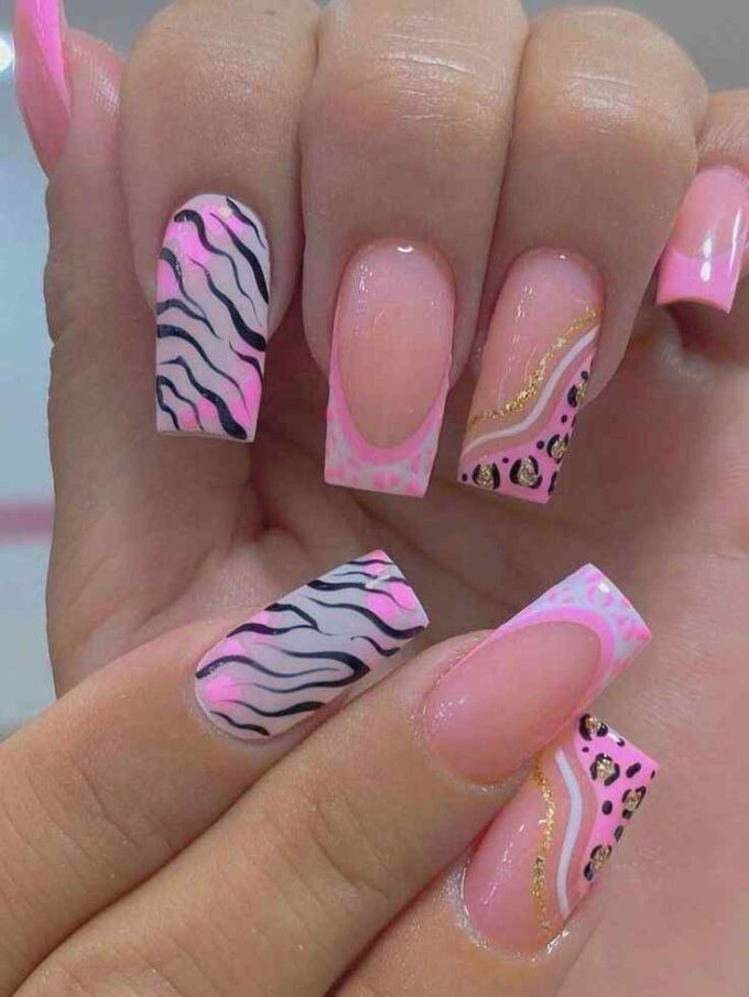 pink square nails designs for summer