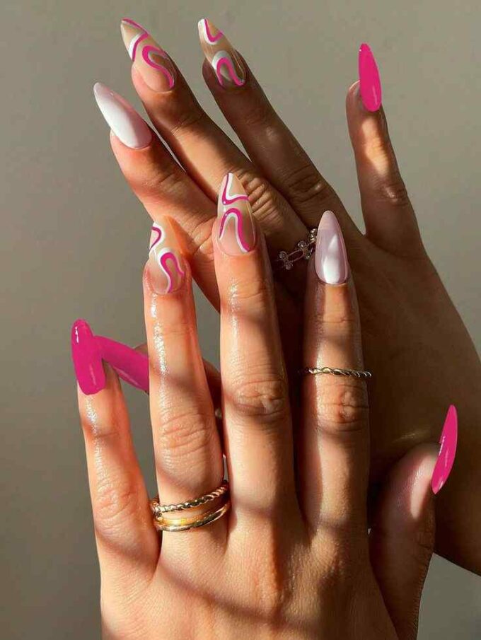 wavy pink nails designs for summer
