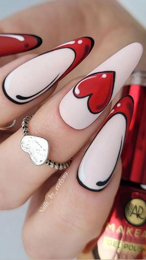 animated heart red and white valentine nail designs