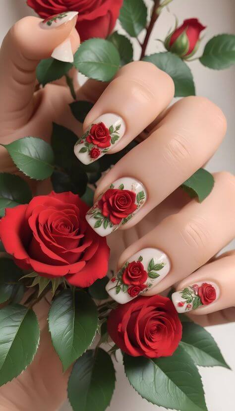 realistic rose flower nail designs