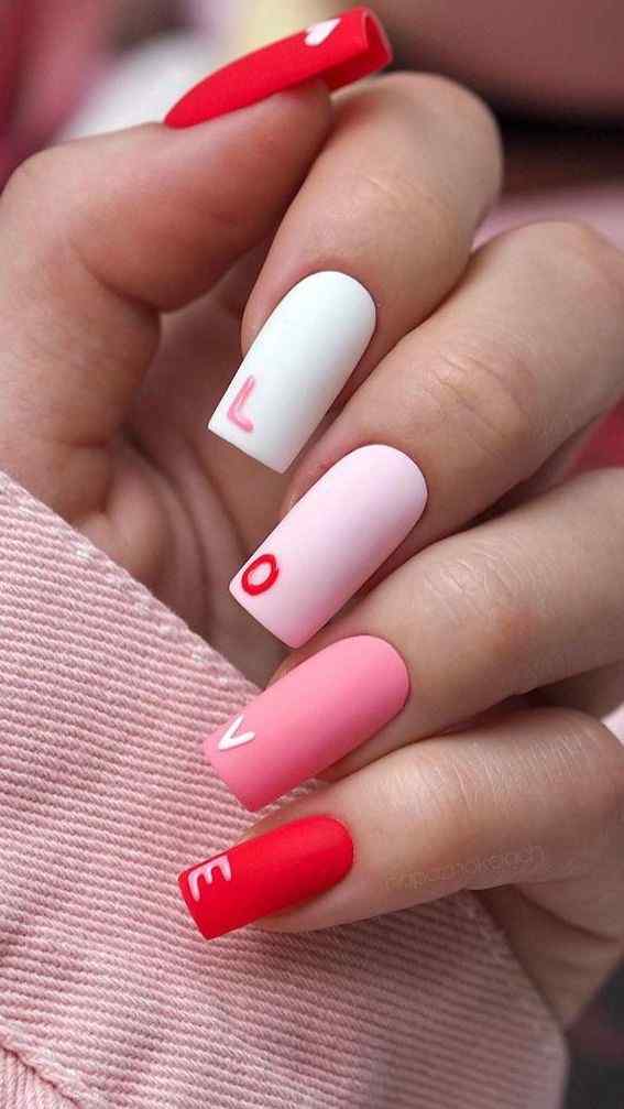 love letter red and white gradient valentine nail designs