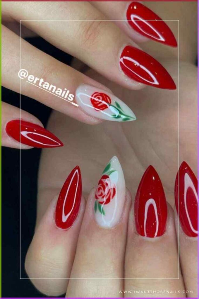 simple rose flower nails designs