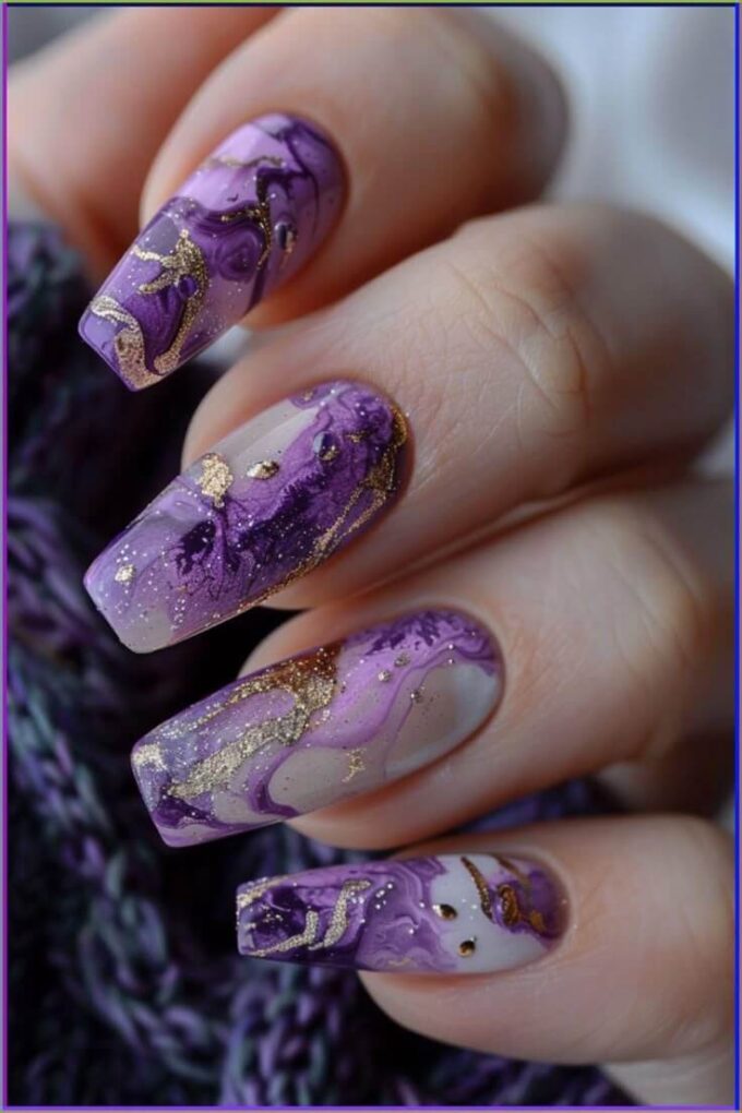 abstract lavender and gold nail designs