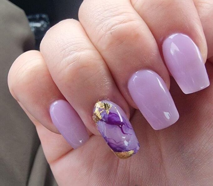 ombre lavender and gold foil nail designs