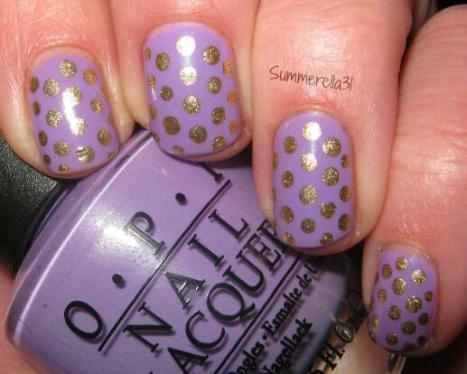 lavender and gold polka dots nail designs