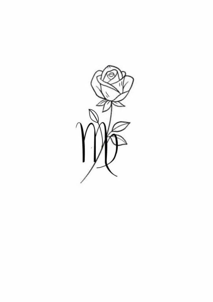 virgo sign with rose flower tattoo design for females