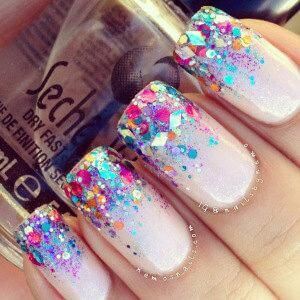 confetti and multicolor glitter nails
