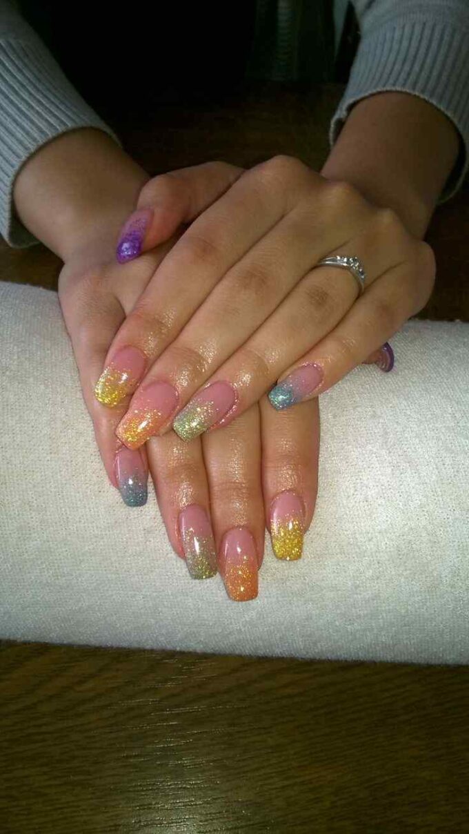 french tip multi color glitter nails