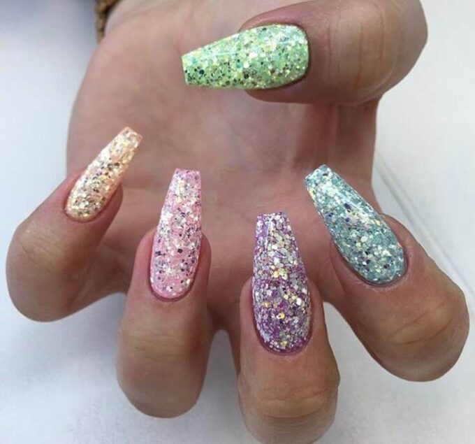 multicolor glitter coffin nails