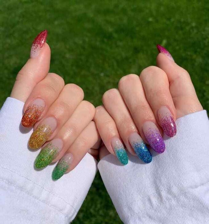 multicolor glitter french tips nails