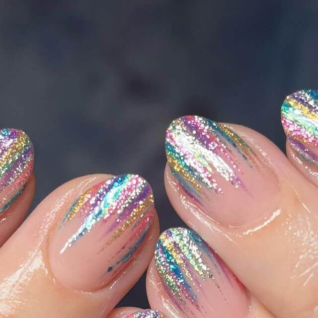 multicolor glitter stripes nails