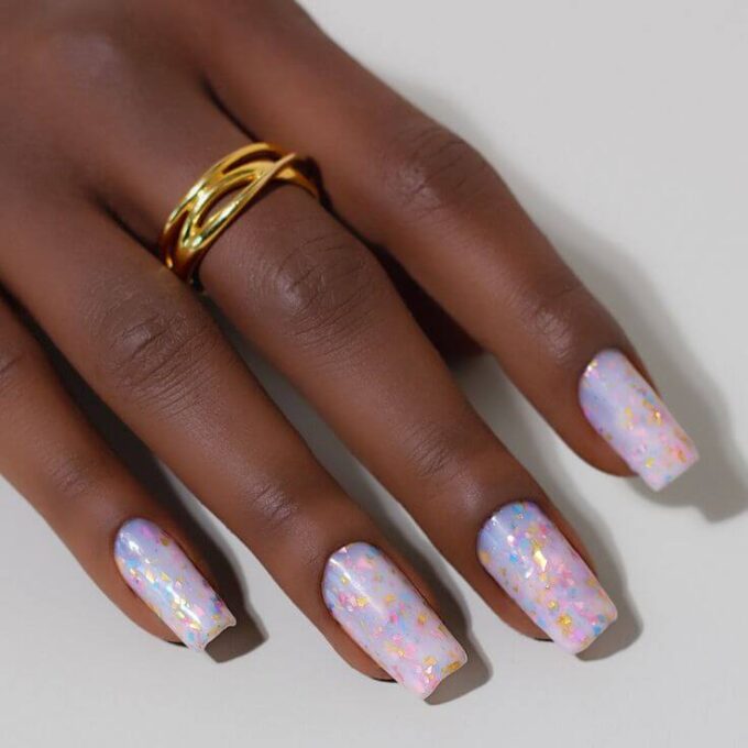 watercolor gold flakes multicolor glitter nails