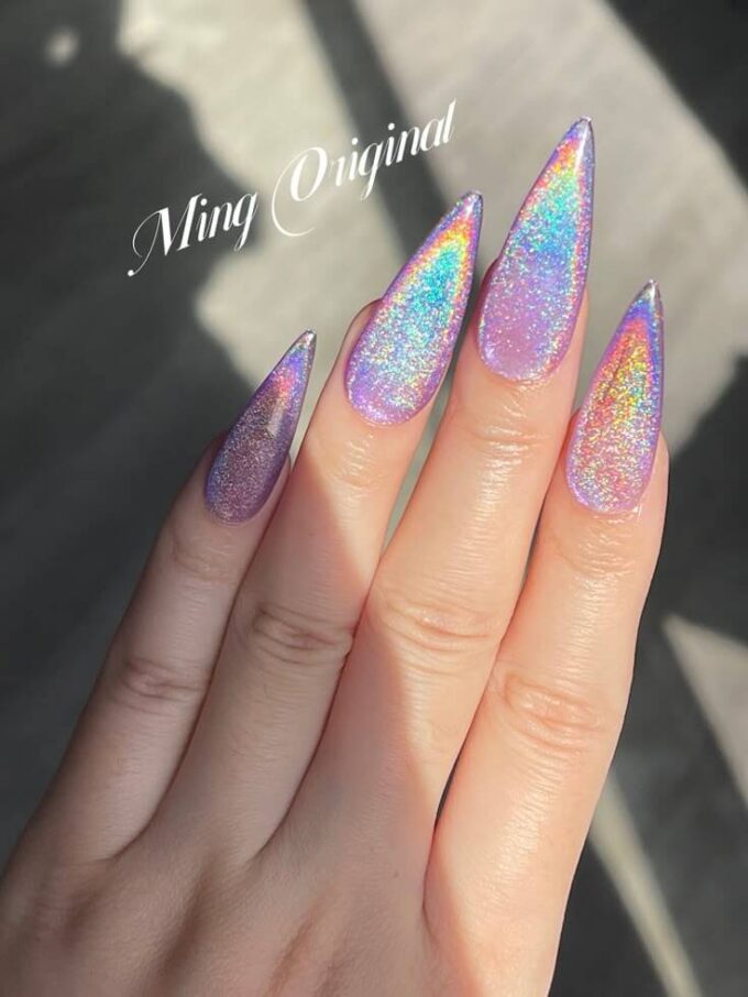 holographic multicolor glitter nails