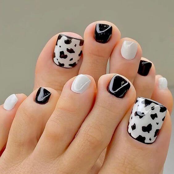 black and white cow print nail toe nails designs for summer