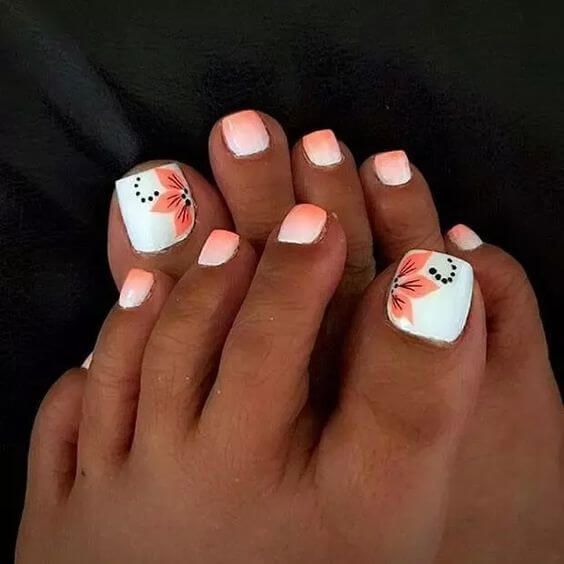 peach flowers with white toe nails designs for summer