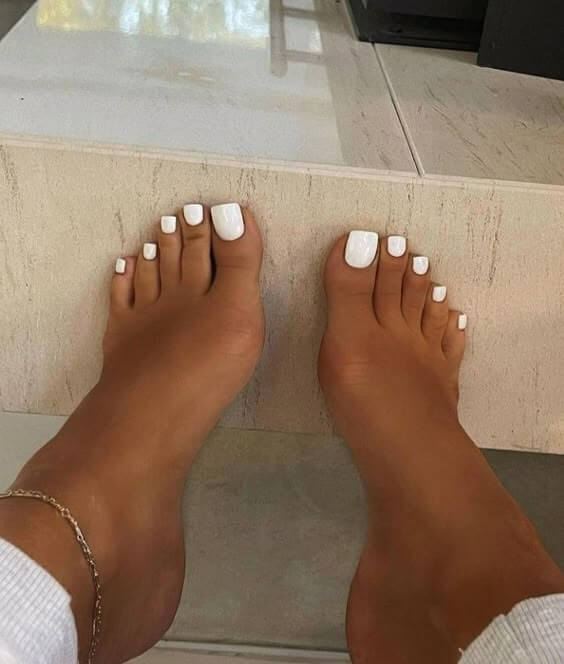 neon summer white toe nails 