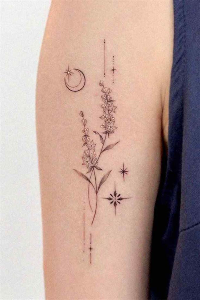 moon stars and flowers tattoo design