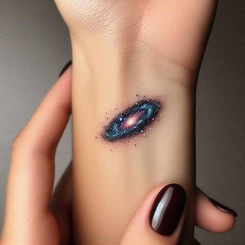galaxy space themed tattoo design on wrist