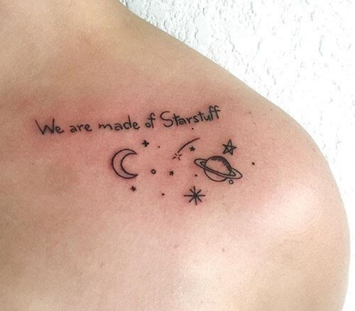 quote with stars moon and planet space themed tattoo design