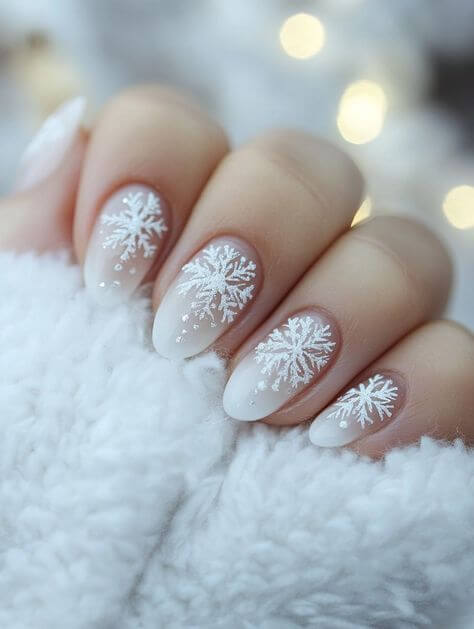 nude christmas snowflake nail designs