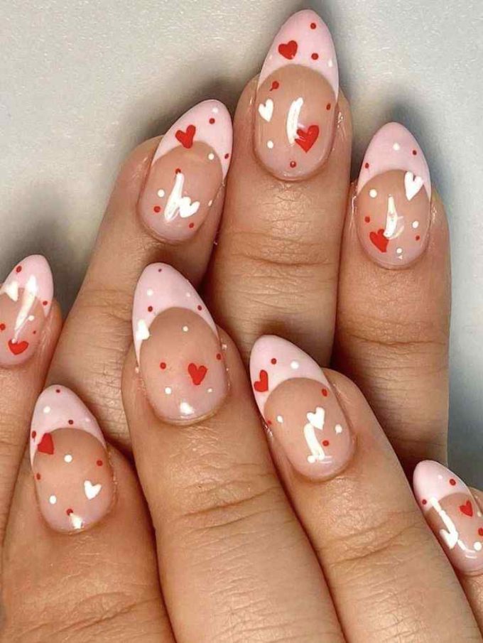 hearts on french tips baby pink valentine nail designs