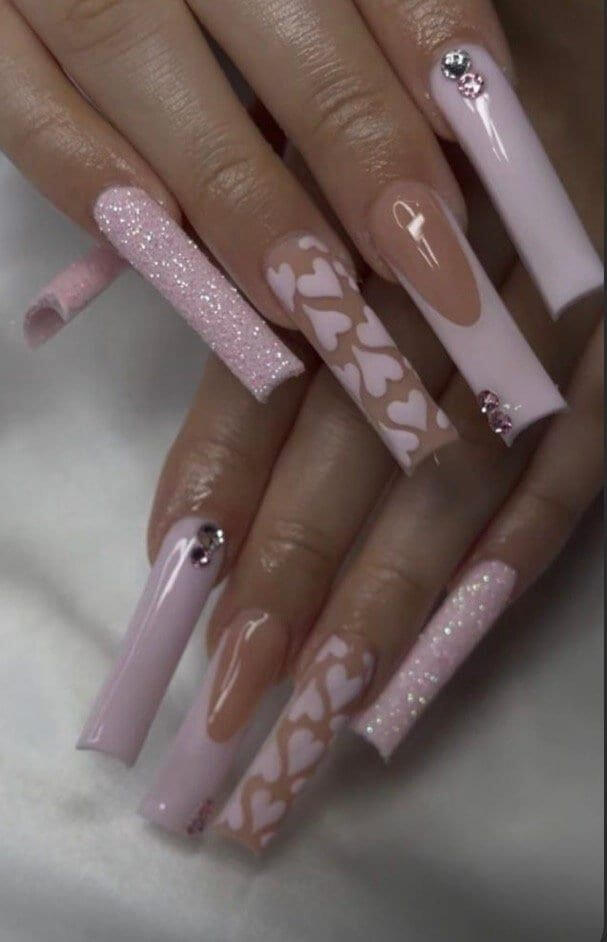long pink valentines day nail designs