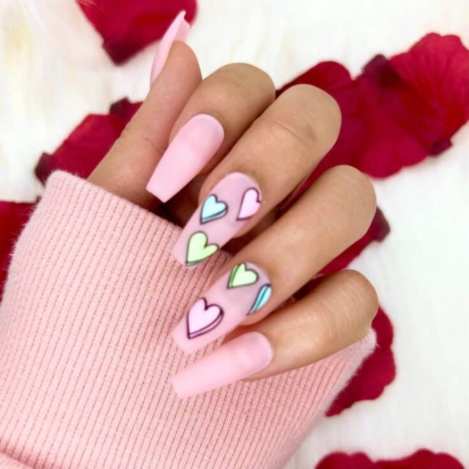 hearts on pink valentines day nail designs